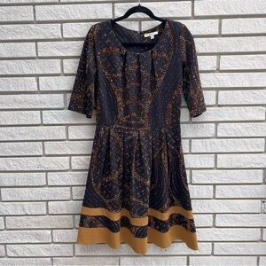 HGS Retro 50s Style Dress Pleated with Raised Velvet Pattern Sz L